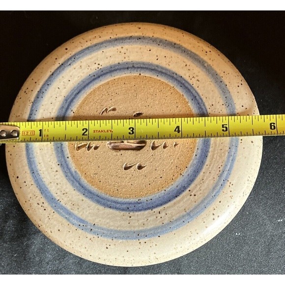 Blue stripe stoneware crock with lid with sail boat  6” X 2.5” - Picture 10 of 11